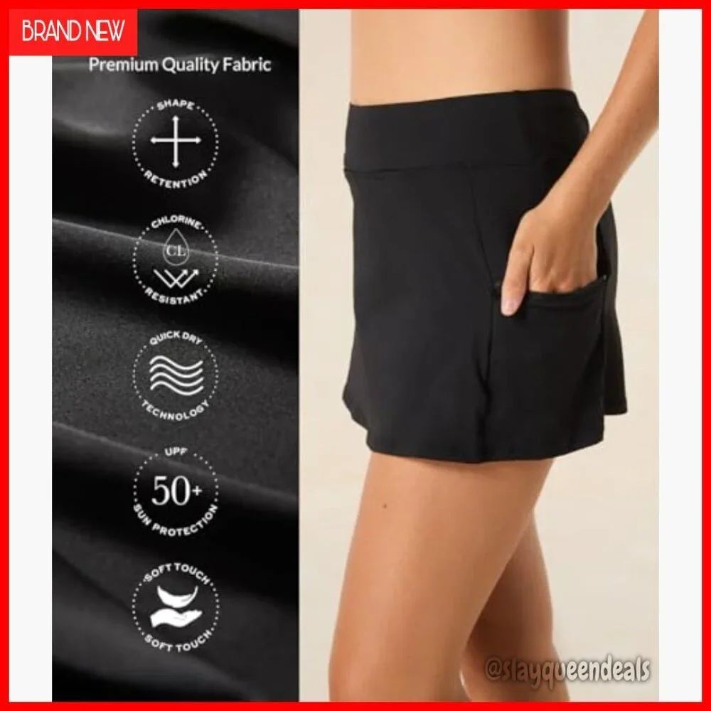 UPF50 Swim Skort for Women, Multi-Sport Skirt with Zippered Pocket